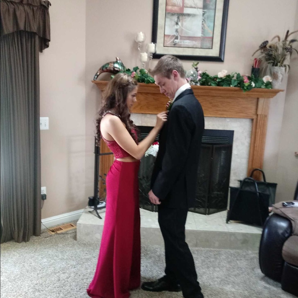 Red two piece prom dress